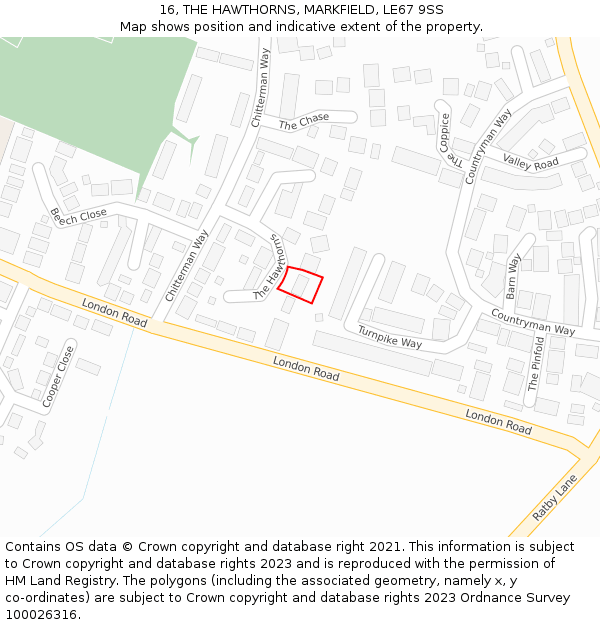 16, THE HAWTHORNS, MARKFIELD, LE67 9SS: Location map and indicative extent of plot