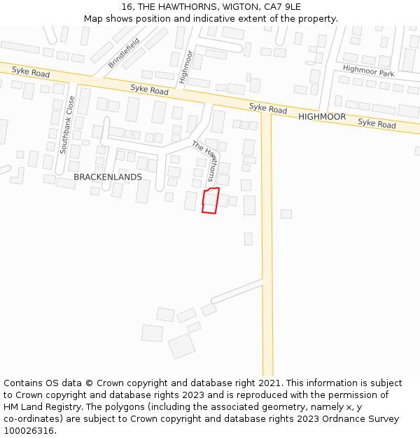 16, THE HAWTHORNS, WIGTON, CA7 9LE: Location map and indicative extent of plot