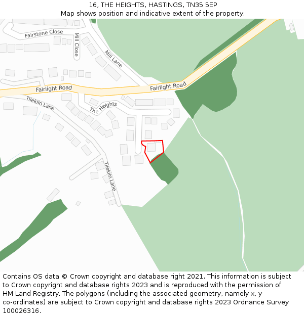 16, THE HEIGHTS, HASTINGS, TN35 5EP: Location map and indicative extent of plot