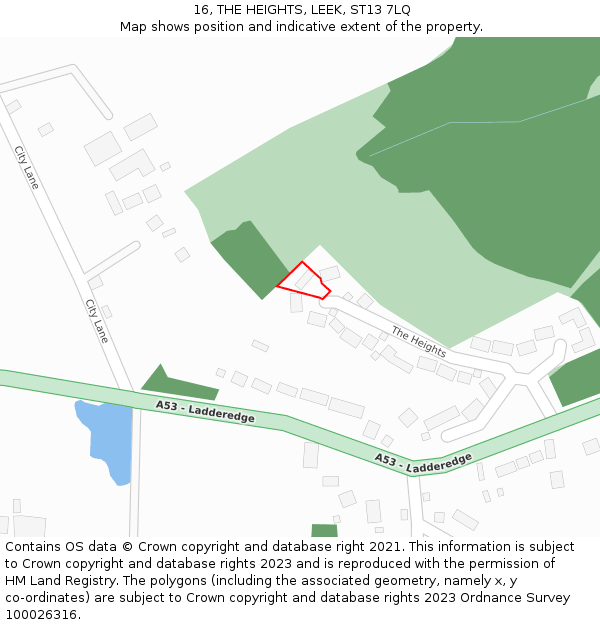 16, THE HEIGHTS, LEEK, ST13 7LQ: Location map and indicative extent of plot