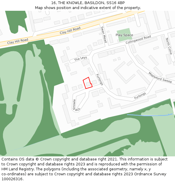 16, THE KNOWLE, BASILDON, SS16 4BP: Location map and indicative extent of plot