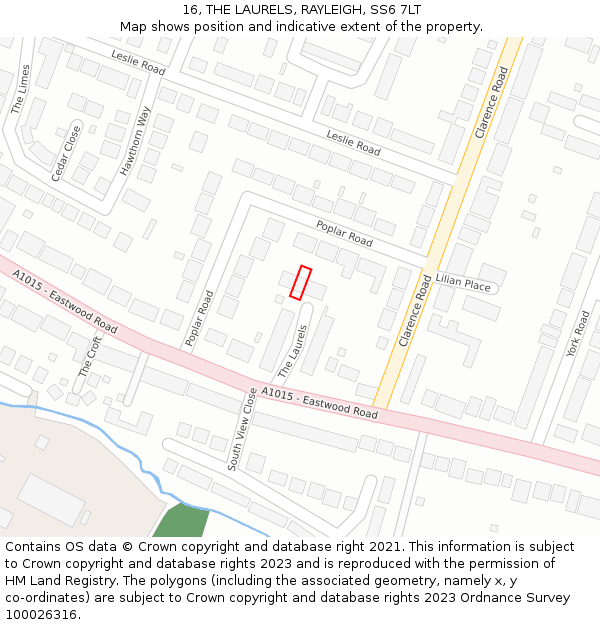 16, THE LAURELS, RAYLEIGH, SS6 7LT: Location map and indicative extent of plot