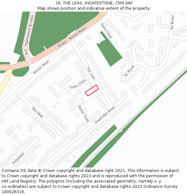 16, THE LEAS, INGATESTONE, CM4 9AF: Location map and indicative extent of plot