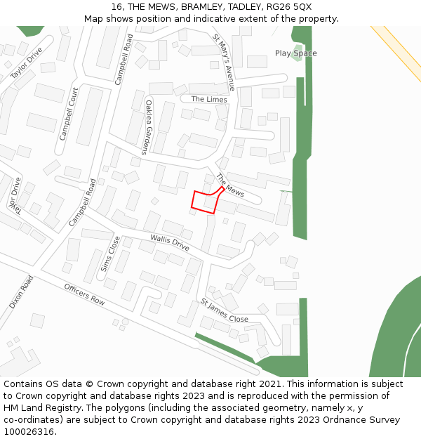 16, THE MEWS, BRAMLEY, TADLEY, RG26 5QX: Location map and indicative extent of plot