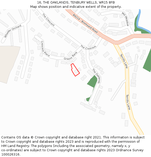 16, THE OAKLANDS, TENBURY WELLS, WR15 8FB: Location map and indicative extent of plot