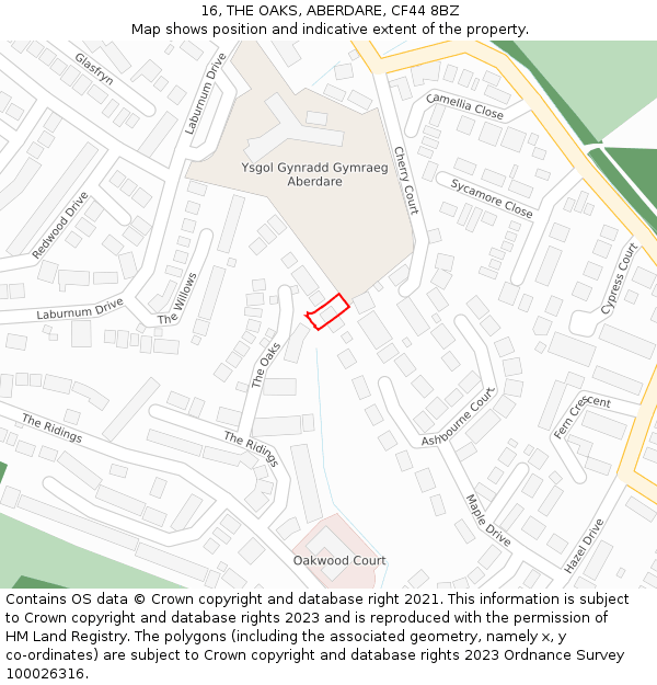 16, THE OAKS, ABERDARE, CF44 8BZ: Location map and indicative extent of plot