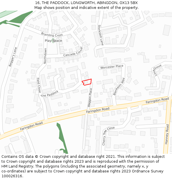 16, THE PADDOCK, LONGWORTH, ABINGDON, OX13 5BX: Location map and indicative extent of plot