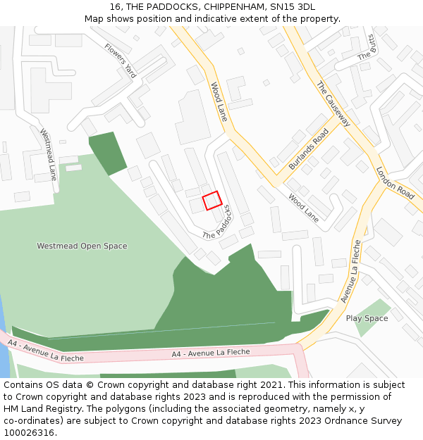 16, THE PADDOCKS, CHIPPENHAM, SN15 3DL: Location map and indicative extent of plot