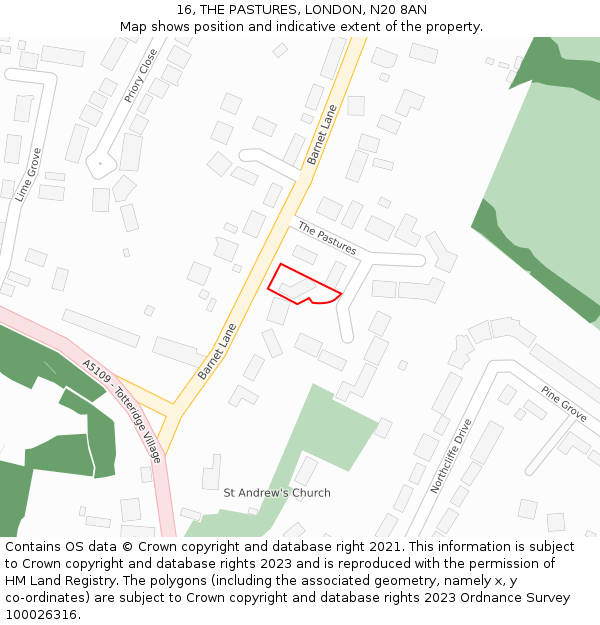 16, THE PASTURES, LONDON, N20 8AN: Location map and indicative extent of plot