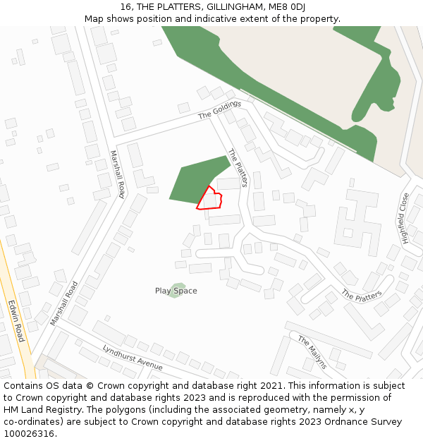 16, THE PLATTERS, GILLINGHAM, ME8 0DJ: Location map and indicative extent of plot