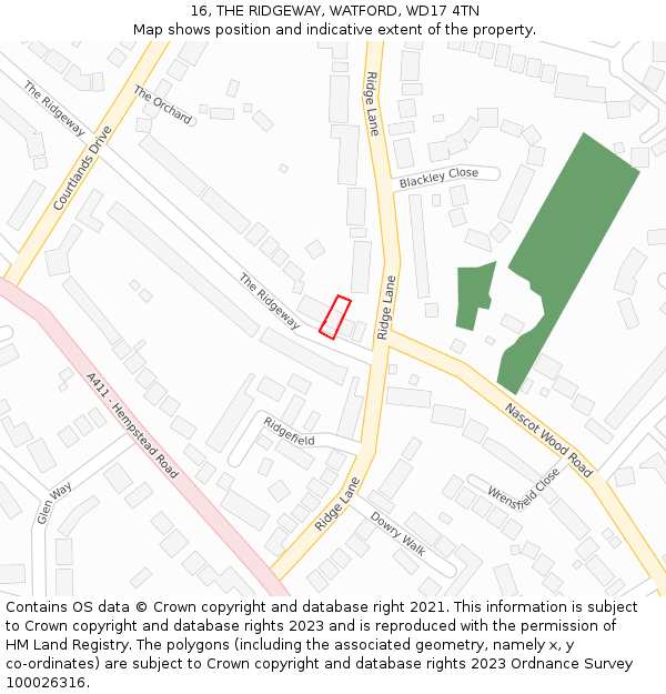 16, THE RIDGEWAY, WATFORD, WD17 4TN: Location map and indicative extent of plot