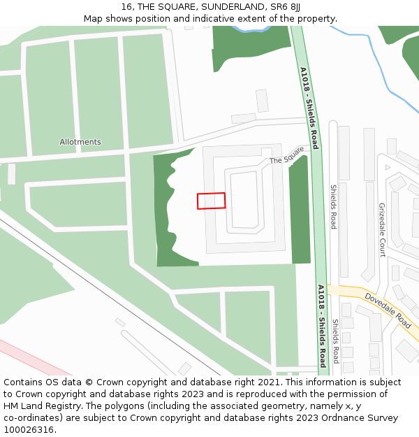 16, THE SQUARE, SUNDERLAND, SR6 8JJ: Location map and indicative extent of plot