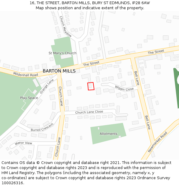 16, THE STREET, BARTON MILLS, BURY ST EDMUNDS, IP28 6AW: Location map and indicative extent of plot