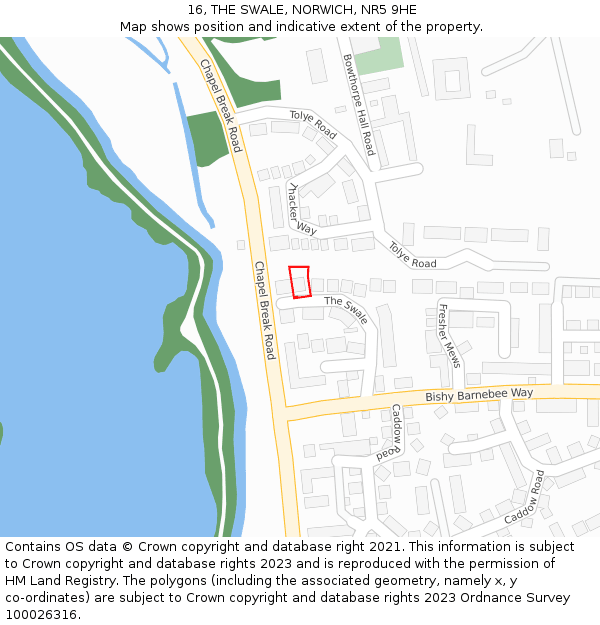 16, THE SWALE, NORWICH, NR5 9HE: Location map and indicative extent of plot