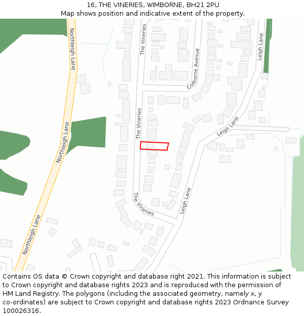 16, THE VINERIES, WIMBORNE, BH21 2PU: Location map and indicative extent of plot