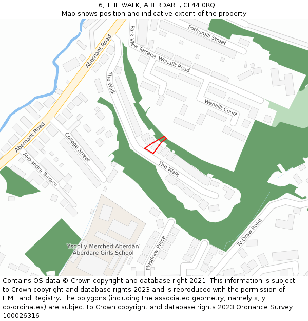 16, THE WALK, ABERDARE, CF44 0RQ: Location map and indicative extent of plot