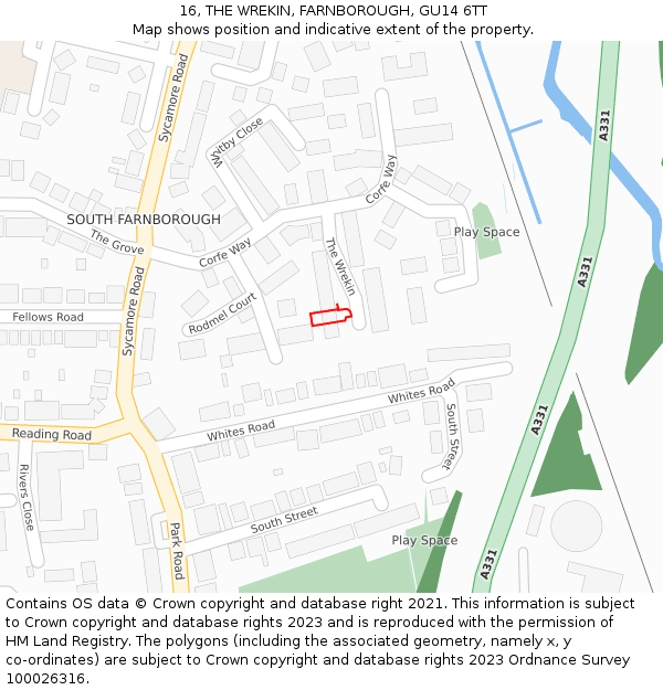 16, THE WREKIN, FARNBOROUGH, GU14 6TT: Location map and indicative extent of plot