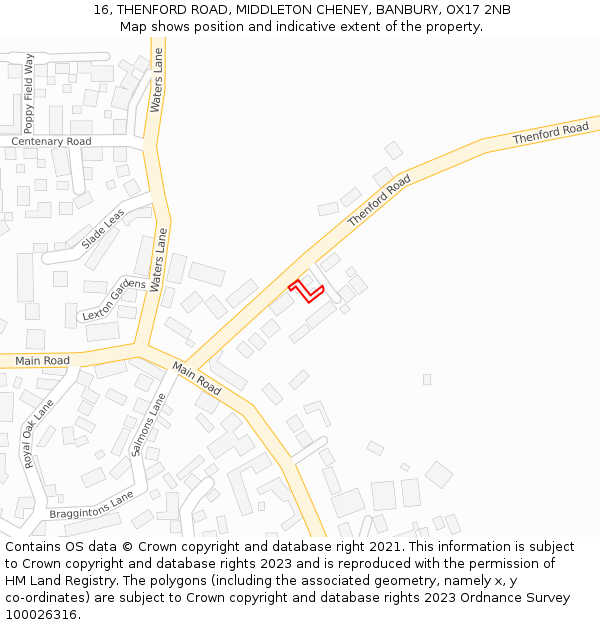 16, THENFORD ROAD, MIDDLETON CHENEY, BANBURY, OX17 2NB: Location map and indicative extent of plot