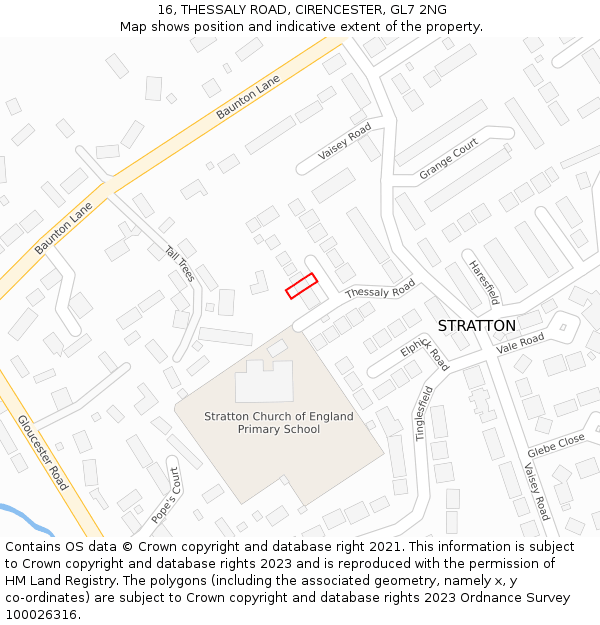 16, THESSALY ROAD, CIRENCESTER, GL7 2NG: Location map and indicative extent of plot