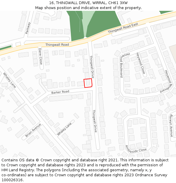 16, THINGWALL DRIVE, WIRRAL, CH61 3XW: Location map and indicative extent of plot