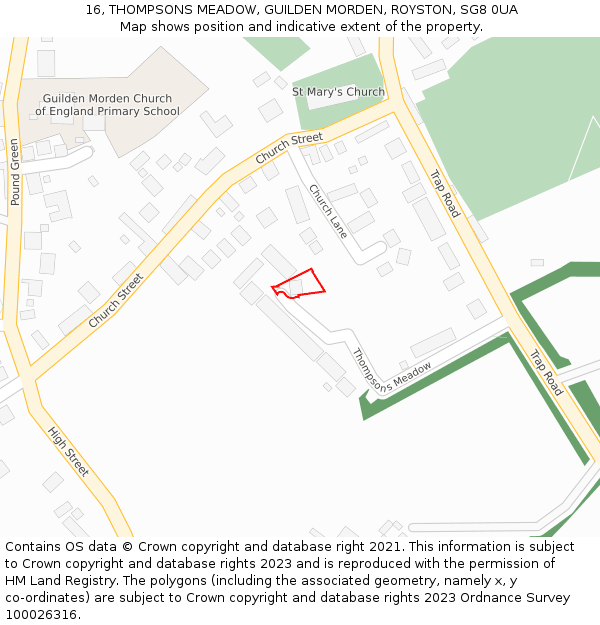16, THOMPSONS MEADOW, GUILDEN MORDEN, ROYSTON, SG8 0UA: Location map and indicative extent of plot