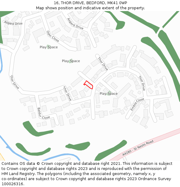 16, THOR DRIVE, BEDFORD, MK41 0WP: Location map and indicative extent of plot