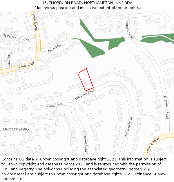 16, THORBURN ROAD, NORTHAMPTON, NN3 3DA: Location map and indicative extent of plot