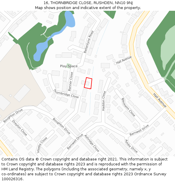 16, THORNBRIDGE CLOSE, RUSHDEN, NN10 9NJ: Location map and indicative extent of plot