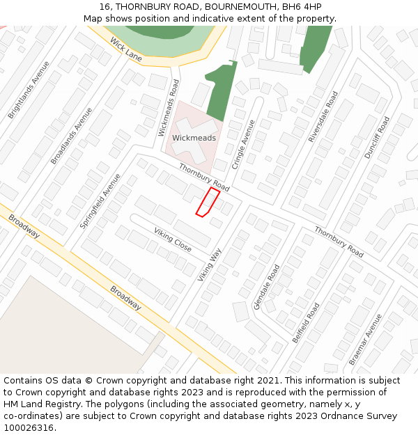 16, THORNBURY ROAD, BOURNEMOUTH, BH6 4HP: Location map and indicative extent of plot