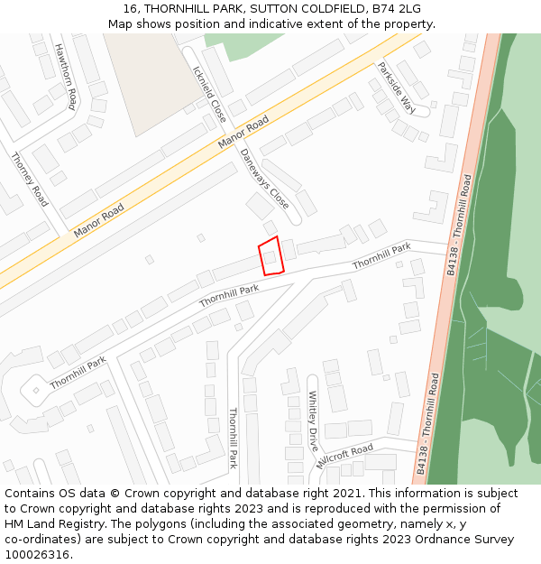 16, THORNHILL PARK, SUTTON COLDFIELD, B74 2LG: Location map and indicative extent of plot