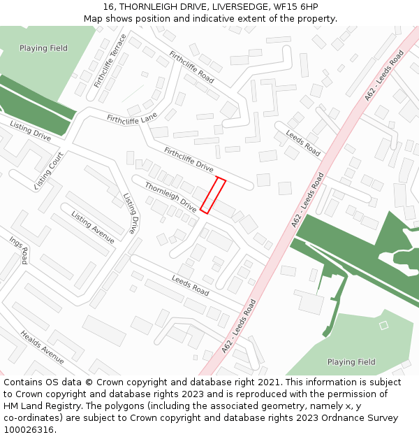 16, THORNLEIGH DRIVE, LIVERSEDGE, WF15 6HP: Location map and indicative extent of plot