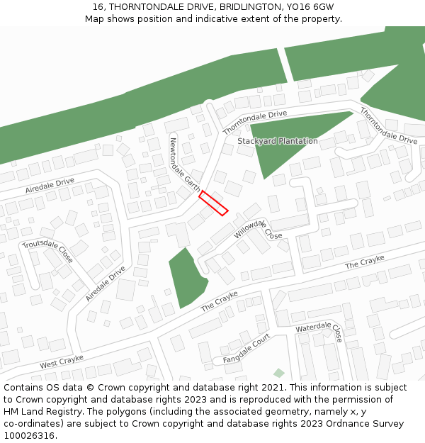 16, THORNTONDALE DRIVE, BRIDLINGTON, YO16 6GW: Location map and indicative extent of plot