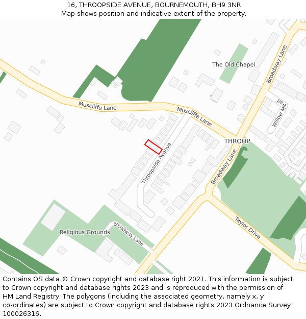 16, THROOPSIDE AVENUE, BOURNEMOUTH, BH9 3NR: Location map and indicative extent of plot