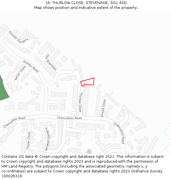 16, THURLOW CLOSE, STEVENAGE, SG1 4SD: Location map and indicative extent of plot