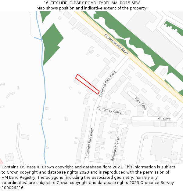 16, TITCHFIELD PARK ROAD, FAREHAM, PO15 5RW: Location map and indicative extent of plot