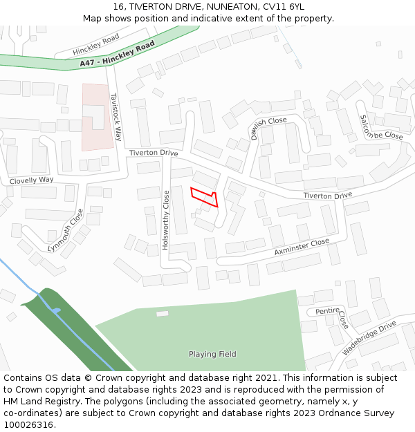 16, TIVERTON DRIVE, NUNEATON, CV11 6YL: Location map and indicative extent of plot
