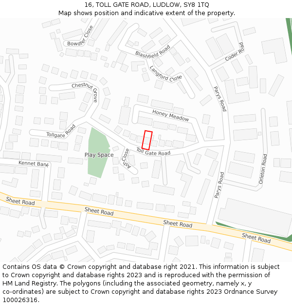 16, TOLL GATE ROAD, LUDLOW, SY8 1TQ: Location map and indicative extent of plot