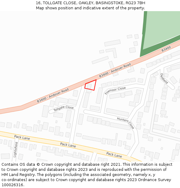 16, TOLLGATE CLOSE, OAKLEY, BASINGSTOKE, RG23 7BH: Location map and indicative extent of plot