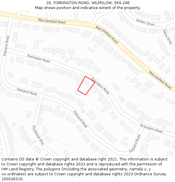 16, TORKINGTON ROAD, WILMSLOW, SK9 2AE: Location map and indicative extent of plot