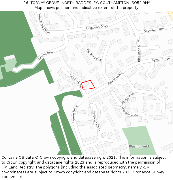 16, TORNAY GROVE, NORTH BADDESLEY, SOUTHAMPTON, SO52 9NY: Location map and indicative extent of plot