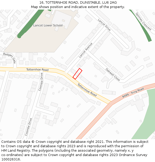 16, TOTTERNHOE ROAD, DUNSTABLE, LU6 2AG: Location map and indicative extent of plot