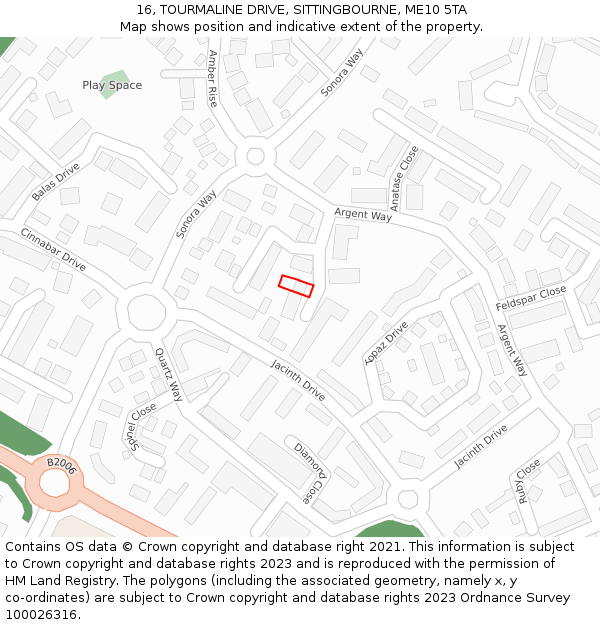 16, TOURMALINE DRIVE, SITTINGBOURNE, ME10 5TA: Location map and indicative extent of plot