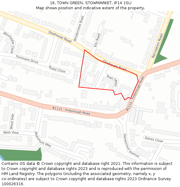 16, TOWN GREEN, STOWMARKET, IP14 1SU: Location map and indicative extent of plot