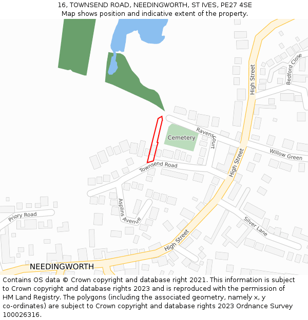 16, TOWNSEND ROAD, NEEDINGWORTH, ST IVES, PE27 4SE: Location map and indicative extent of plot