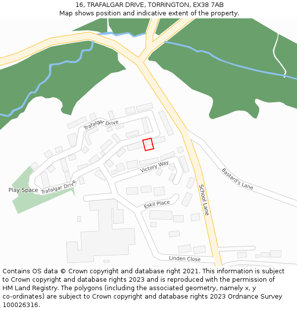 16, TRAFALGAR DRIVE, TORRINGTON, EX38 7AB: Location map and indicative extent of plot