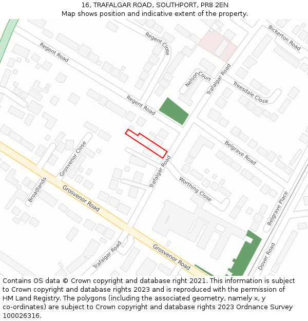 16, TRAFALGAR ROAD, SOUTHPORT, PR8 2EN: Location map and indicative extent of plot