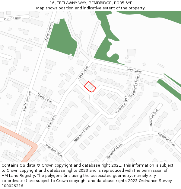 16, TRELAWNY WAY, BEMBRIDGE, PO35 5YE: Location map and indicative extent of plot