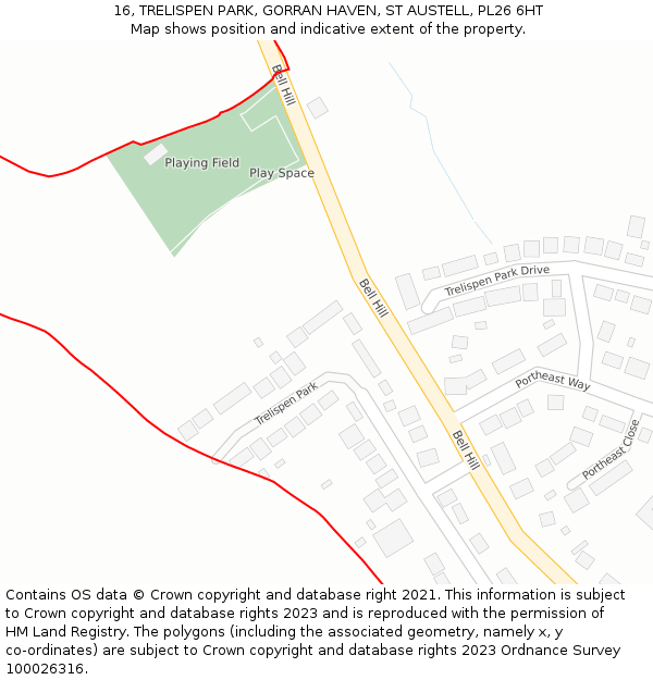 16, TRELISPEN PARK, GORRAN HAVEN, ST AUSTELL, PL26 6HT: Location map and indicative extent of plot