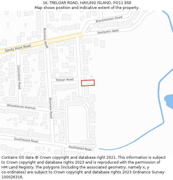 16, TRELOAR ROAD, HAYLING ISLAND, PO11 9SE: Location map and indicative extent of plot