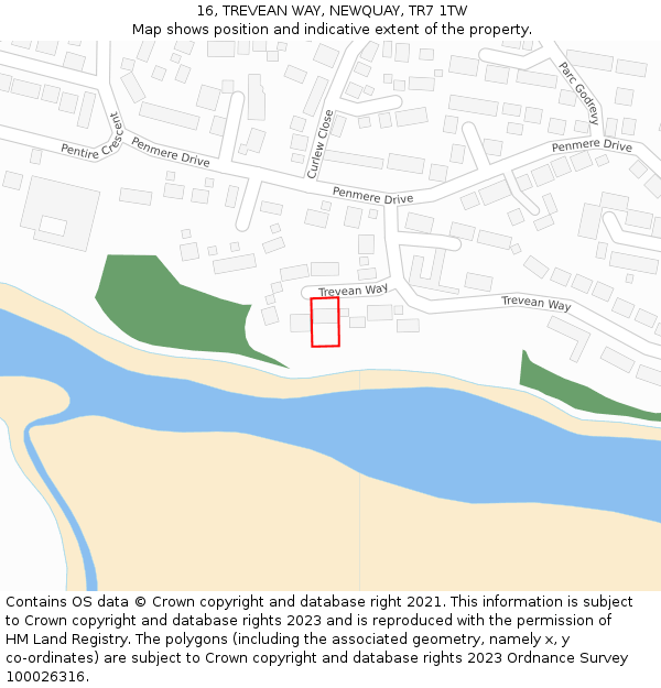 16, TREVEAN WAY, NEWQUAY, TR7 1TW: Location map and indicative extent of plot